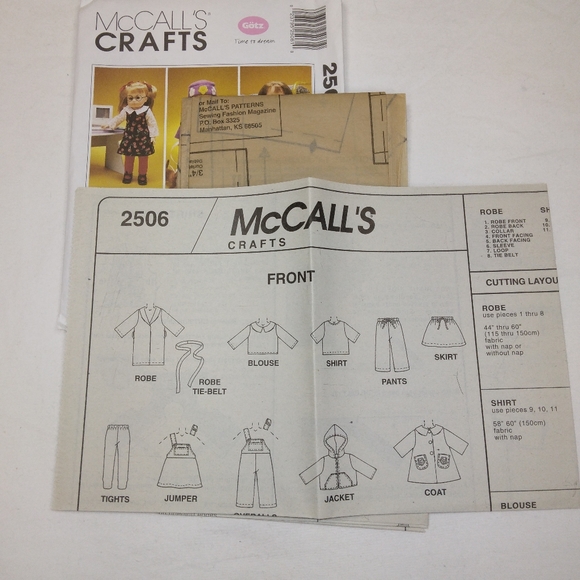 McCall's 2506 Wardrobe for 18" doll & a dog.  Fits American Girl Doll, Gotz - Picture 4 of 6